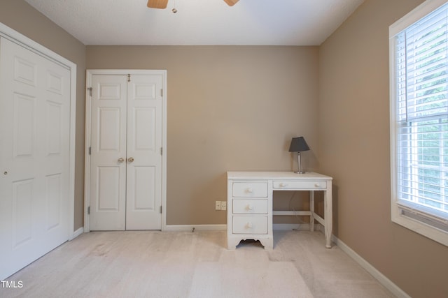 203 Halls Mill Dr, Cary, NC 27519 - unfurnished office with a ceiling fan, baseboards, and light colored carpet