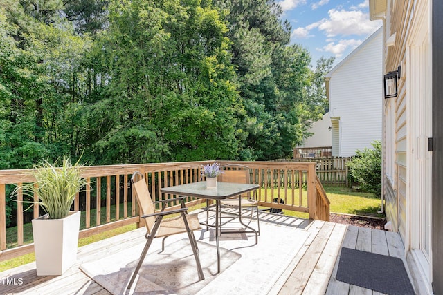 8512 Erinsbrook Dr, Raleigh, NC 27617 - wooden terrace featuring outdoor dining area