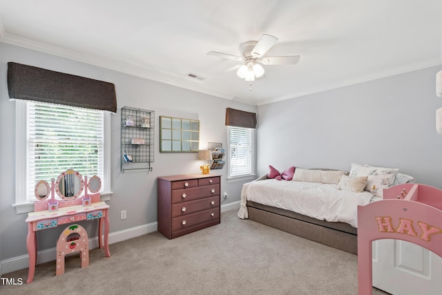 3304 Buck Run Trl, Wake Forest, NC 27587 - bedroom featuring crown molding, light colored carpet, and ceiling fan