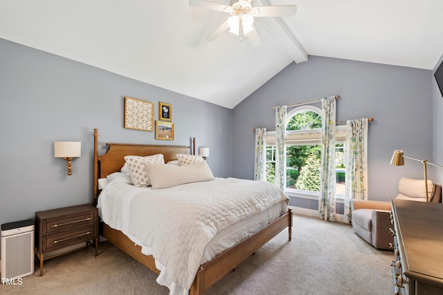 3304 Buck Run Trl, Wake Forest, NC 27587 - carpeted bedroom with beam ceiling, a ceiling fan, and high vaulted ceiling