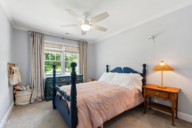 3304 Buck Run Trl, Wake Forest, NC 27587 - bedroom featuring light carpet, crown molding, and a ceiling fan