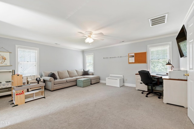 3304 Buck Run Trl, Wake Forest, NC 27587 - carpeted office space with crown molding and a ceiling fan