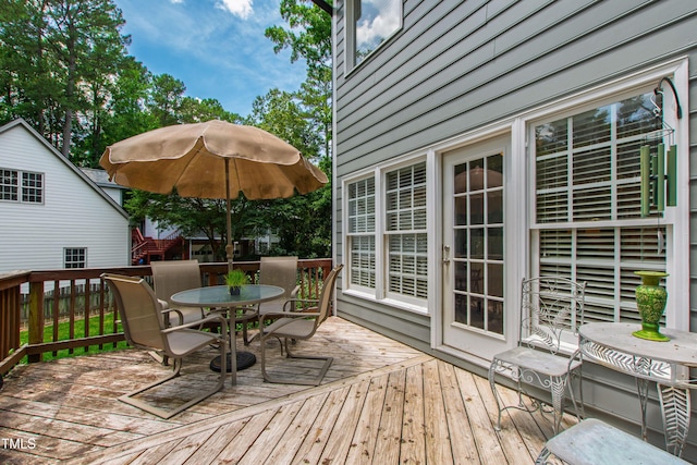 3304 Buck Run Trl, Wake Forest, NC 27587 - wooden deck featuring outdoor dining area