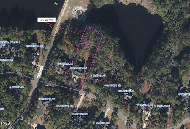 59 Cardinal Dr, Whispering Pines, NC 28327 - aerial view of property's location with property boundaries highlighted