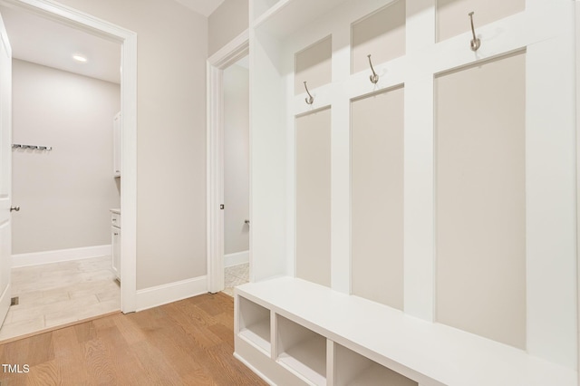 59 Cardinal Dr, Whispering Pines, NC 28327 - mudroom with light wood-style flooring, baseboards, and recessed lighting