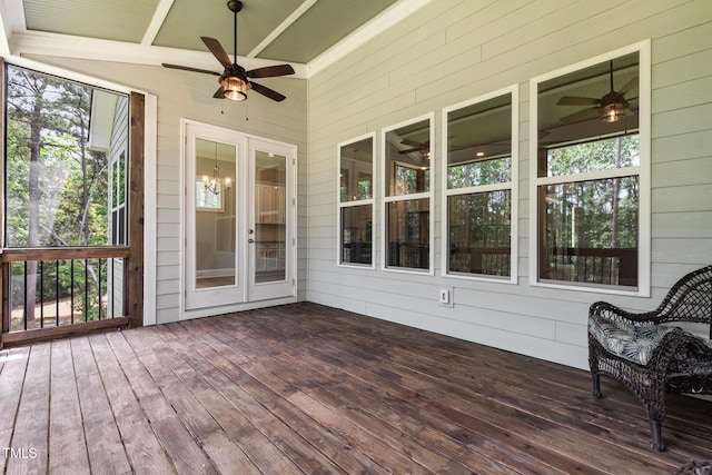 59 Cardinal Dr, Whispering Pines, NC 28327 - deck with ceiling fan and french doors