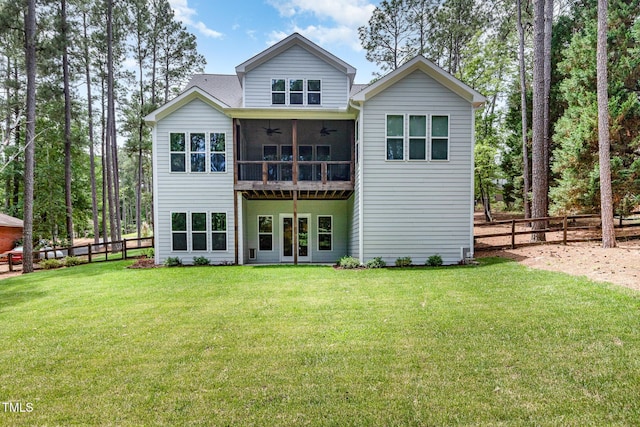 59 Cardinal Dr, Whispering Pines, NC 28327 - rear view of house featuring a ceiling fan