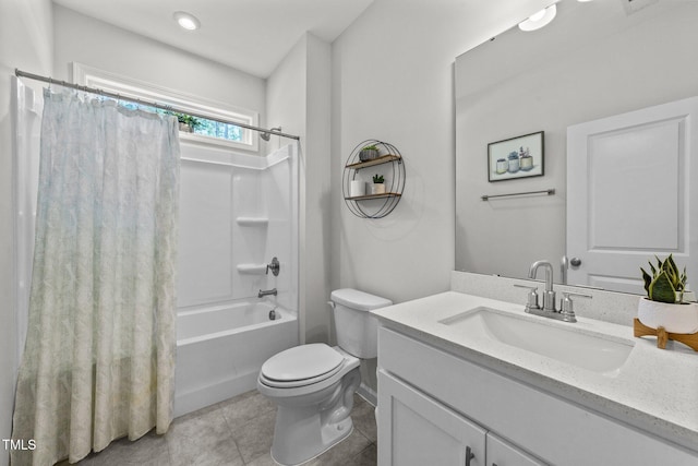 159 Clear Water Rd, Louisburg, NC 27549 - bathroom featuring vanity, shower / tub combo, toilet, and tile patterned flooring
