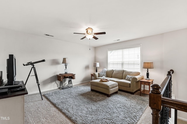 1577 Tice Hurst Ln, Apex, NC 27502 - carpeted living area featuring ceiling fan and baseboards