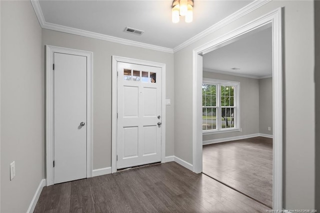 1720 Paisley Ave, Fayetteville, NC 28304 - foyer with dark wood-style flooring, baseboards, and ornamental molding