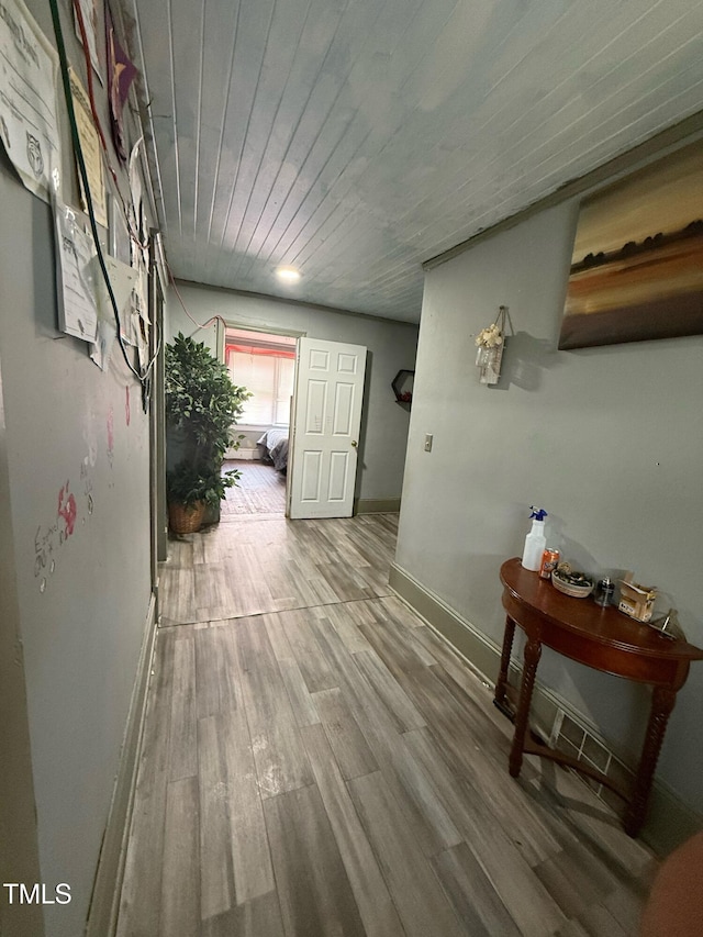 109 N 2nd St, Sanford, NC 27330 - hall with baseboards, wood finished floors, and wood ceiling