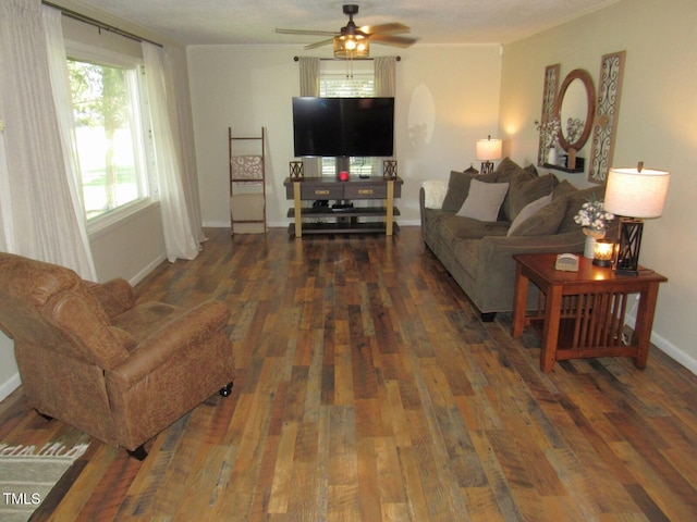 1700 Warrenton Rd, Henderson, NC 27537 - living room with ceiling fan, wood finished floors, and baseboards