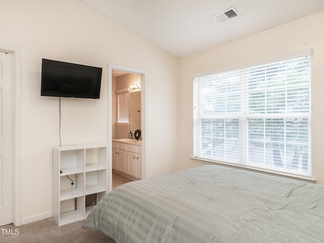 6304 Bermuda Way, Whitsett, NC 27377 - bedroom featuring multiple windows, lofted ceiling, and carpet