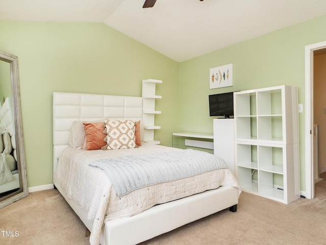 6304 Bermuda Way, Whitsett, NC 27377 - bedroom with carpet, vaulted ceiling, and a ceiling fan