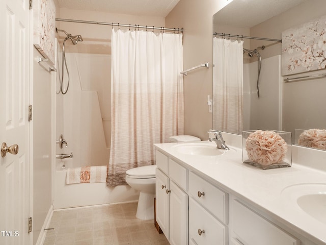 6304 Bermuda Way, Whitsett, NC 27377 - bathroom with shower / bath combo with shower curtain, double vanity, and tile patterned floors
