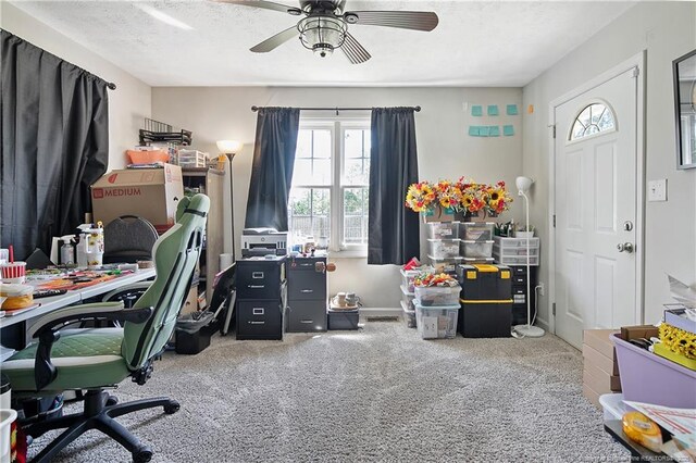 7578 Firethorn Dr, Fayetteville, NC 28311 - carpeted office featuring a ceiling fan, a textured ceiling, and baseboards
