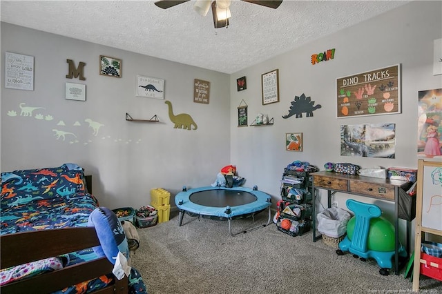 7578 Firethorn Dr, Fayetteville, NC 28311 - carpeted bedroom featuring a textured ceiling and a ceiling fan
