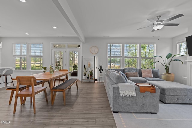 604 Craftsman Ridge Trl, Knightdale, NC 27545 - living area featuring recessed lighting, wood finished floors, and a ceiling fan