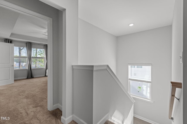 604 Craftsman Ridge Trl, Knightdale, NC 27545 - stairway with baseboards, carpet, and recessed lighting