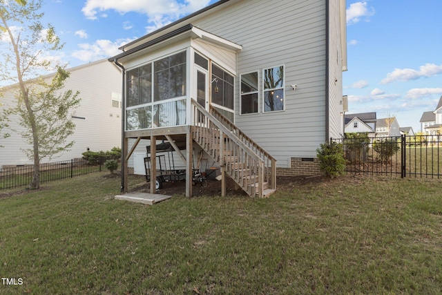 604 Craftsman Ridge Trl, Knightdale, NC 27545 - rear view of property featuring stairs, a sunroom, and crawl space