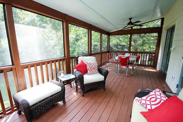 2236 The Cir, Raleigh, NC 27608 - sunroom / solarium with ceiling fan, outdoor dining area, and vaulted ceiling