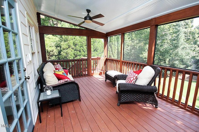 2236 The Cir, Raleigh, NC 27608 - sunroom / solarium featuring a ceiling fan and vaulted ceiling
