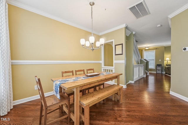 9808 Rainsong Dr, Wake Forest, NC 27587 - dining room with ornamental molding, a chandelier, wood finished floors, and baseboards