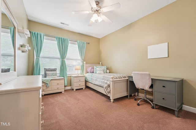9808 Rainsong Dr, Wake Forest, NC 27587 - bedroom with light colored carpet, ceiling fan, and baseboards