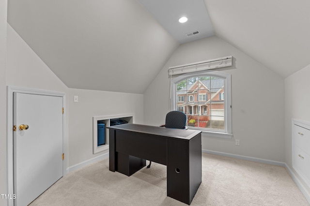 13121 Sargas St, Raleigh, NC 27614 - office featuring vaulted ceiling, light colored carpet, and baseboards