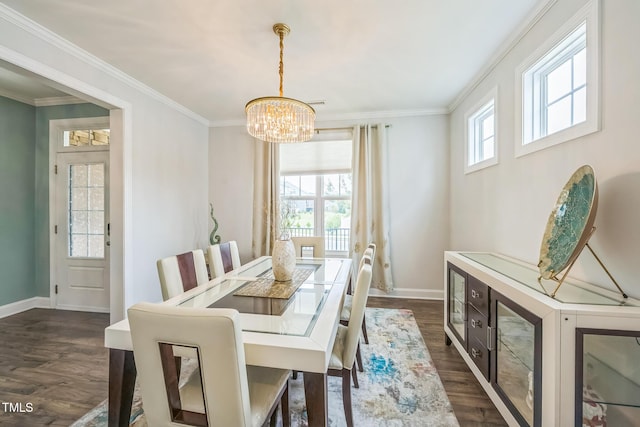 40 Two Creeks Loop, Chapel Hill, NC 27517 - dining area featuring a chandelier, dark wood-style flooring, and crown molding