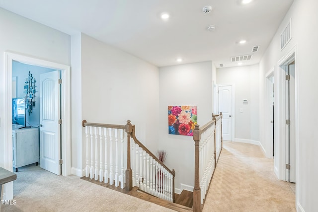 40 Two Creeks Loop, Chapel Hill, NC 27517 - corridor with an upstairs landing, light carpet, and recessed lighting