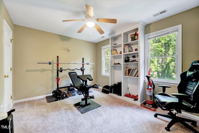 838 Joyner Ct, Wake Forest, NC 27587 - workout area with carpet floors, baseboards, and ceiling fan