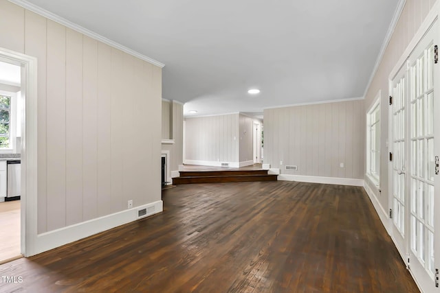 519 W Raleigh St, Siler City, NC 27344 - unfurnished living room featuring crown molding, wood finished floors, baseboards, a fireplace, and recessed lighting