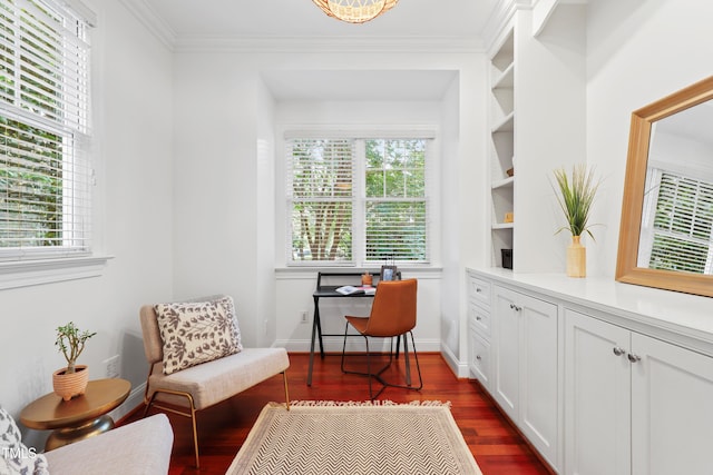 118 Killingsworth Dr, Cary, NC 27518 - home office featuring dark wood finished floors, crown molding, and baseboards