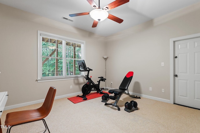 118 Killingsworth Dr, Cary, NC 27518 - workout room featuring carpet flooring, ceiling fan, and baseboards