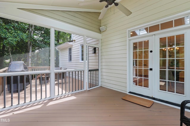 118 Killingsworth Dr, Cary, NC 27518 - unfurnished sunroom featuring a ceiling fan and french doors