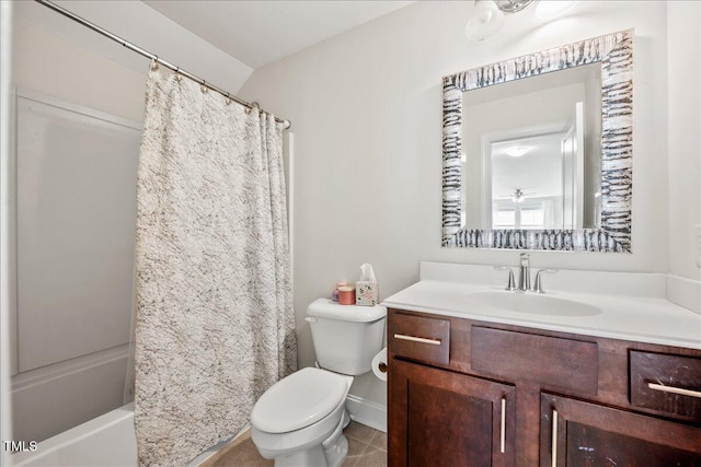 2256 Toad Hollow Trl, Apex, NC 27502 - bathroom with vanity, toilet, shower / bath combination with curtain, baseboards, and tile patterned floors