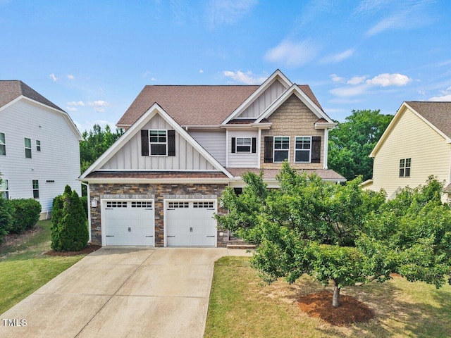 2256 Toad Hollow Trl, Apex, NC 27502 - craftsman inspired home with board and batten siding, concrete driveway, an attached garage, and roof with shingles