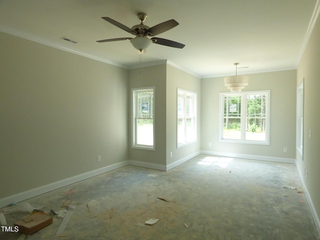 788 Shade Tree Rd, Benson, NC 27504 - unfurnished room featuring baseboards, ceiling fan, and crown molding