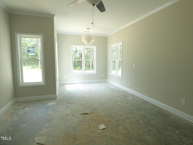788 Shade Tree Rd, Benson, NC 27504 - unfurnished room with crown molding, baseboards, and a ceiling fan
