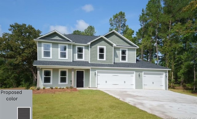 4037 Fulford Mcmillan Rd, Raeford, NC 28376 - view of front of house featuring concrete driveway, a front yard, and an attached garage