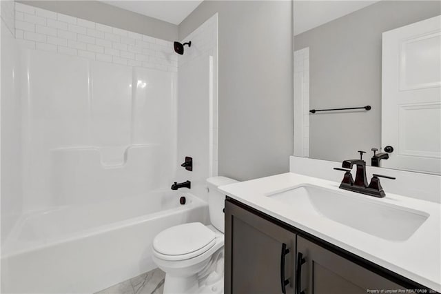 4037 Fulford Mcmillan Rd, Raeford, NC 28376 - full bathroom with toilet, vanity, shower / washtub combination, and marble look tile flooring