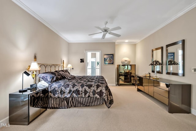 81106 Alexander, Chapel Hill, NC 27517 - bedroom with crown molding, light carpet, and a ceiling fan