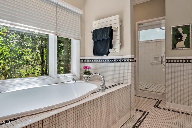 81106 Alexander, Chapel Hill, NC 27517 - bathroom featuring tile patterned floors, a bath, and walk in shower