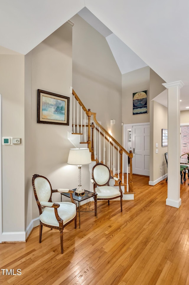 81106 Alexander, Chapel Hill, NC 27517 - foyer entrance with stairs, light wood-style floors, and high vaulted ceiling