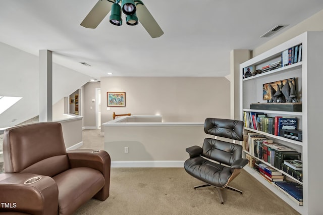 81106 Alexander, Chapel Hill, NC 27517 - sitting room with a ceiling fan, light carpet, and vaulted ceiling