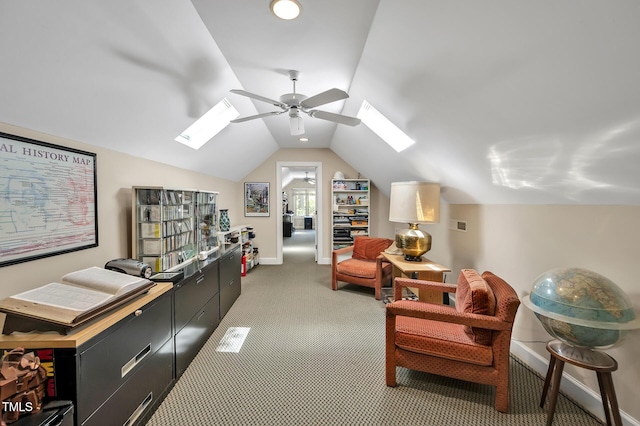 81106 Alexander, Chapel Hill, NC 27517 - carpeted home office with a skylight, a ceiling fan, and lofted ceiling