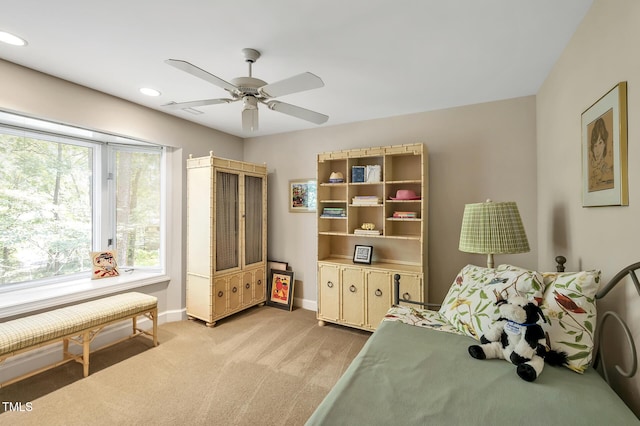 81106 Alexander, Chapel Hill, NC 27517 - bedroom with light carpet, ceiling fan, and recessed lighting