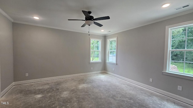 109 Drew St, Louisburg, NC 27549 - empty room with plenty of natural light, baseboards, recessed lighting, ceiling fan, and crown molding