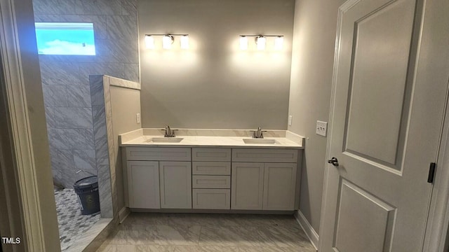 109 Drew St, Louisburg, NC 27549 - full bath featuring marble finish floors, walk in shower, and double vanity